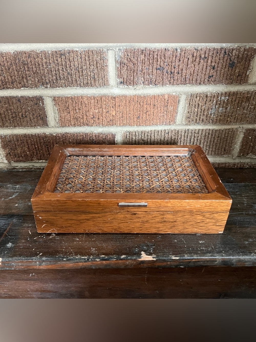 Vintage Wooden 1970s Cane Woven Jewelry Box